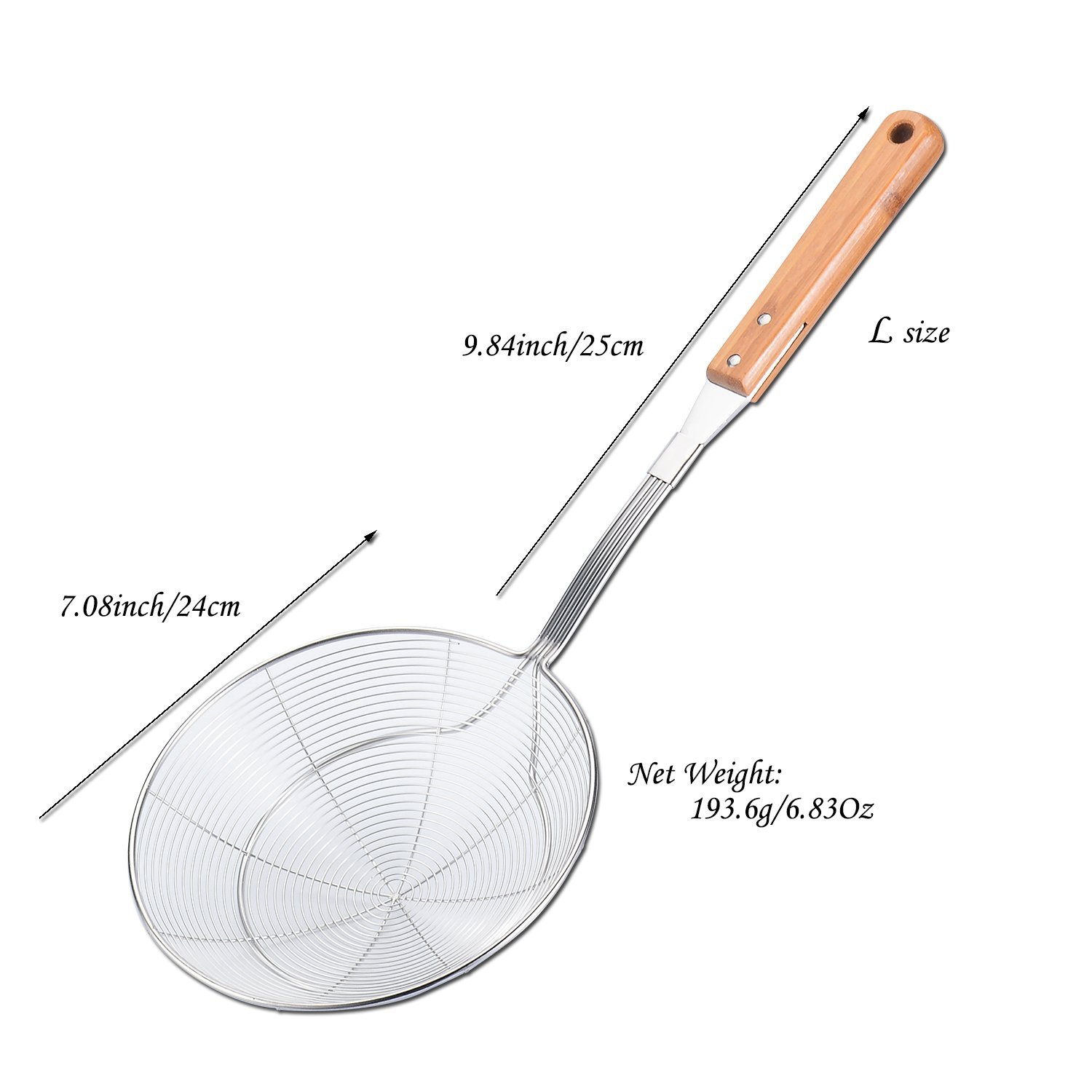 Stainless Steel Wire Strainer, Bamboo Handle (L Size, Over 7 Inch